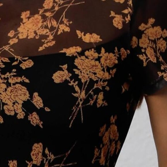 Black Floral Mesh Midi Dress with attached slip - Pre-Owned - Size Small - Picture 3 of 3